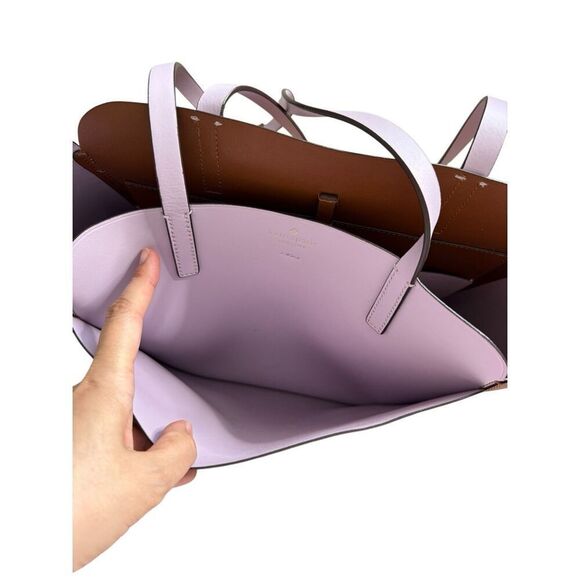 Kate Spade Magnolia Street Tote Medium Double Pocket Brown Lilac - Picture 10 of 14